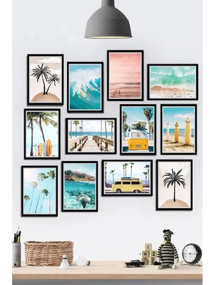 Tontilika 12 Parça Çerçeve Yaz Mevsimi Tatil,güneş,yazlık Temalı Mdf Tablo Seti (80X80 Cm)