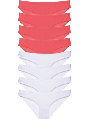 Ethab Ticaret 8 Adet Eko Set Likralı Kadın Slip Külot Fuşya Beyaz