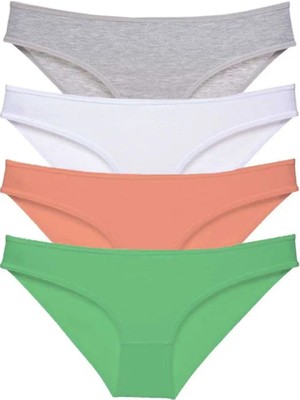 Ethab Ticaret 4 Adet Süper Eko Set Likralı Kadın Slip Külot Gri Beyaz Pudra Yeşil