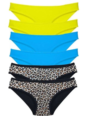 Ethab Ticaret 6 Adet Likralı Kadın Slip Külot Leopar Sarı Mi