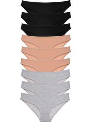 Ethab Ticaret 9 Adet Süper Eko Set Likralı Kadın Slip Külot Siyah Ten Gri