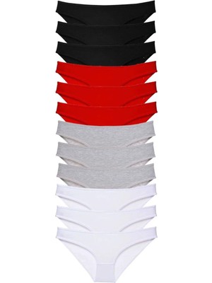 Ethab Ticaret 12 Adet Süper Eko Set Likralı Kadın Slip Külot Siyah Kırmızı Gri Beyaz