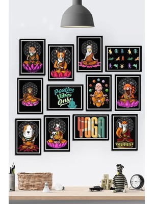 Tontilika 12 Parça Çerçeve Görünümlü Yoga ve Meditasyon Tatlı Hayvan Temalı Mdf Tablo Seti 80X80 cm