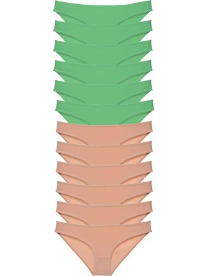 Ethab Ticaret 12 Adet Süper Eko Set Likralı Kadın Slip Külot Yeşil Ten