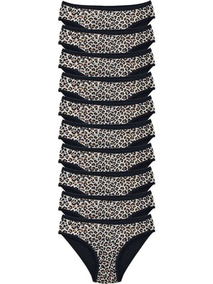 Ethab Ticaret 10 Adet Leopar Desenli Likralı Yumuşak Dokulu Kadın Slip Külot