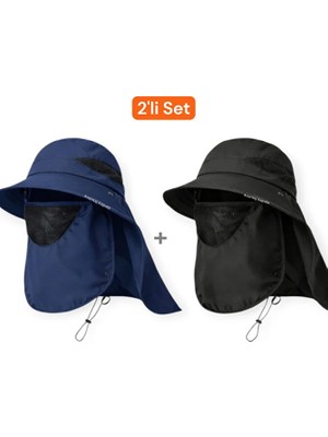 Mustran 2'li Set Uv Korumalı Sök Tak Maskeli Unisex Enseli Yazlık Balıkçı Güneş Şapkası Outdoor