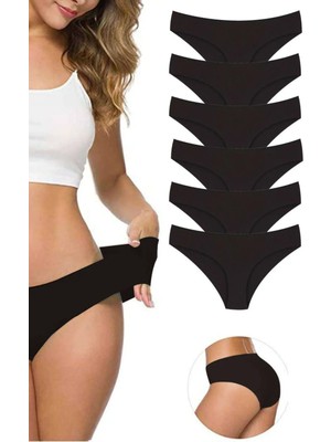 Ethab Ticaret 6 Adet Kadın Dikişsiz Lazer Kesim Esnek Iz Yapmayan Külot Siyah