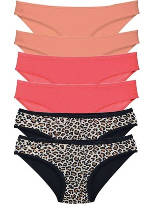 Ethab Ticaret 6 Adet Likralı Kadın Slip Külot Leopar Pudra Fuşya