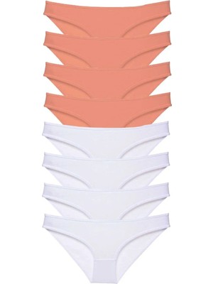 Ethab Ticaret 8 Adet Eko Set Likralı Kadın Slip Külot Pudra Beyaz