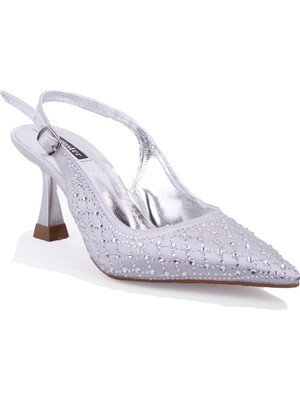 Dagoster DZA07-1143750 Gümüş 7,5 cm Ince Topuklu Abiye Kadın Ayakkabı