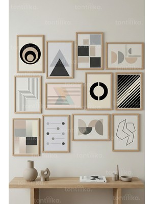 Tontilika 12 Parça Modern Geometrik Minimal 2 Renk Seçenekli Çerçeve Görünümlü Tablo Seti