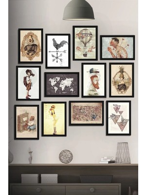 Tontilika 12 Parça Çerçeve Görünümlü Retro Albüm Mdf Tablo Seti (80X80 Cm)
