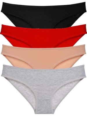 Ethab Ticaret 4 Adet Süper Eko Set Likralı Kadın Slip Külot Siyah Kırmızı Ten Gri