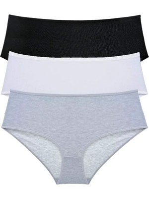 Ethab Ticaret 3 Adet Kadın Yüksek Bel Bato Külot Siyah Beyaz Gri