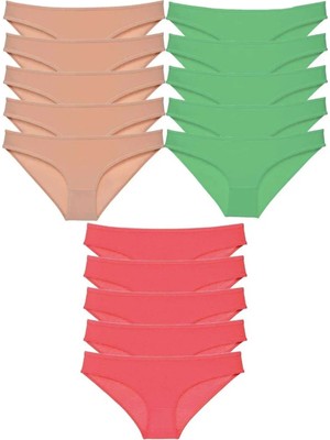 Ethab Ticaret 15 Adet Süper Eko Set Likralı Kadın Slip Külot Ten Yeşil Fuşya