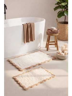 Chalevienne Amalfi %100 Pamuk, El Dokuması 2’li Banyo Paspası Takımı Bej 40X60 + 60X90