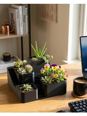 Eco Port 3D Baskı Kaktüs ve Sukulent Saksı Seti Çok Katlı Şık Ev Ofis Dekoru