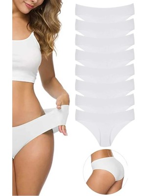 Ethab Ticaret 8 Adet Kadın Dikişsiz Lazer Kesim Esnek Iz Yapmayan Külot Beyaz