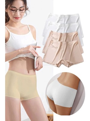 Ethab Ticaret 4 Adet Kadın Dikişsiz Görünmez Iz Yapmaz Mini Şort Boxer Beyaz Ten