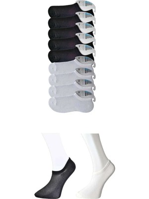 Ethab Ticaret Siyah ve Beyaz Erkek Görünmez Çorap 9 Çift
