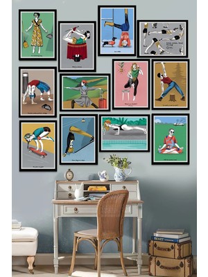 Tontilika 12 Parça Çerçeve Görünümlü Her Yerde Yoga (Yoga Everywhere) Temalı Mdf Tablo Seti 80X80 cm