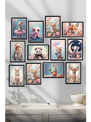 Tontilika Sevimli Hayvanlar Tablo Seti - 12 Parçalık Çocuk Odası Koleksiyon