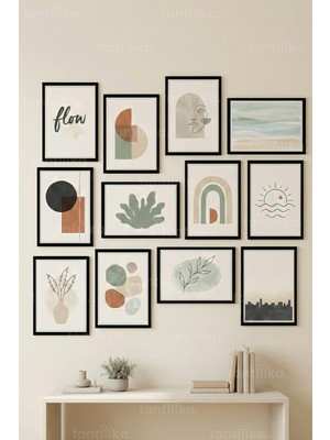 Tontilika 12 Parça Modern Minimal Soyut Dekoratif Çerçeve Görünümlü Tablo Seti