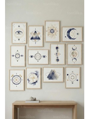 Tontilika 12 Parça Kutsal Geometri 2 Renk Seçenekli Dekoratif Çerçeve Görünümlü Tablo Seti
