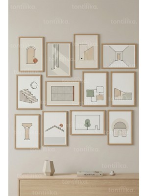 Tontilika 12 Parça Modern Architectural Line Art 2 Renk Seçenekli Çerçeve Görünümlü Tablo Seti