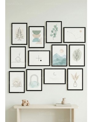 Tontilika 12 Parça Minimal Doğa Temalı Dekoratif Çerçeve Görünümlü Tablo Seti