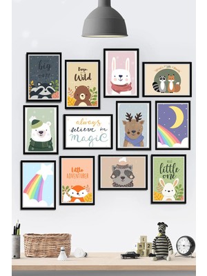 Tontilika Çerçeve Görünümlü Çocuk Odası Tatlı Hayvanlar Temalı Mdf Tablo Seti 80X80CM 12 Parça