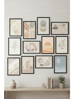 Tontilika 12 Parça Soft Minimal Botanik & Soyut 2 Renk Seçenekli Çerçeve Görünümlü Tablo Seti