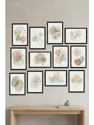 Tontilika 12 Parça Soyut Yüz ve Figürler 2 Renk Seçenekli Dekoratif Çerçeve Görünümlü Tablo Seti