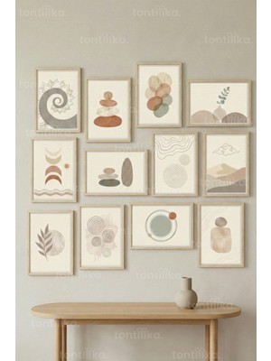 Tontilika 12 Parça Soyut Zen 2 Renk Seçenekli Dekoratif Çerçeve Görünümlü Tablo Seti