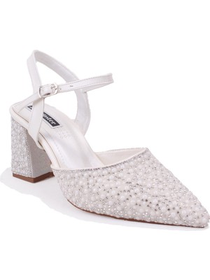 Dagoster DZA07-1296604 Sedef Taşlı 8,5 cm Kalın Topuklu Abiye Kadın Ayakkabı