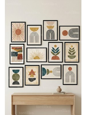 Tontilika 12 Parça Retro Geometrik Boho 2 Renk Seçenekli Çerçeve Görünümlü Tablo Seti