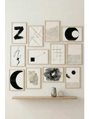 Tontilika 12 Parça Modern Geometrik Şekiller 2 Renk Seçenekli Dekoratif Çerçeve Görünümlü Tablo Seti