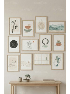 Tontilika 12 Parça Minimal Doğa Temalı Dekoratif Çerçeve Görünümlü Tablo Seti