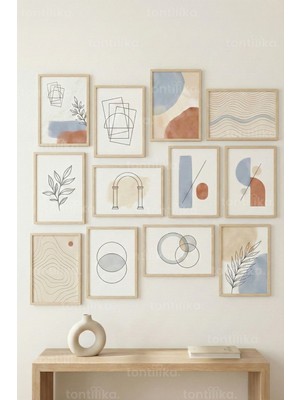 Tontilika 12 Parça Yumuşak Geometrik Yaprak 2 Renk Seçenekli Dekoratif Çerçeve Görünümlü Tablo Seti