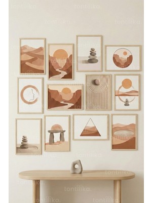 Tontilika 12 Parça Sade Çöl Manzaraları 2 Renk Seçenekli Dekoratif Çerçeve Görünümlü Tablo Seti