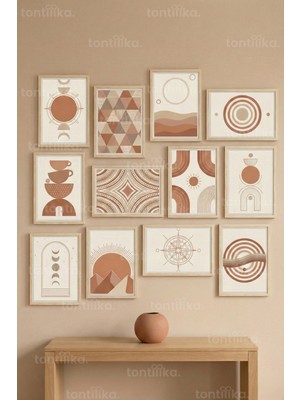 Tontilika 12 Parça Retro Geometrik Formlar 2 Renk Seçenekli Dekoratif Çerçeve Görünümlü Tablo Seti