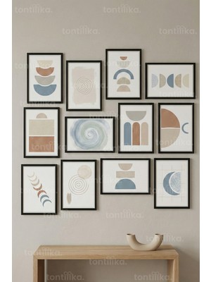 Tontilika 12 Parça Modern Geometrik 2 Renk Seçenekli Dekoratif Çerçeve Görünümlü Tablo Seti