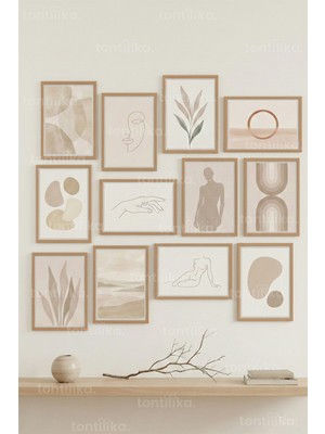 Tontilika 12 Parça Modern Line Art 2 Renk Seçenekli Çerçeve Görünümlü Tablo Seti