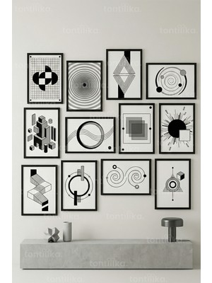 Tontilika 12 Parça Geometrik Modern 2 Renk Seçenekli Dekoratif Çerçeve Görünümlü Tablo Seti
