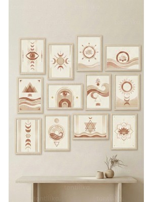 Tontilika 12 Parça Manevi Geometrik Dekoratif Çerçeve Görünümlü Tablo Seti