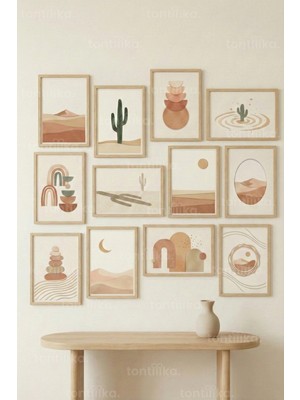 Tontilika 12 Parça Çöl Formları 2 Renk Seçenekli Dekoratif Çerçeve Görünümlü Tablo Seti
