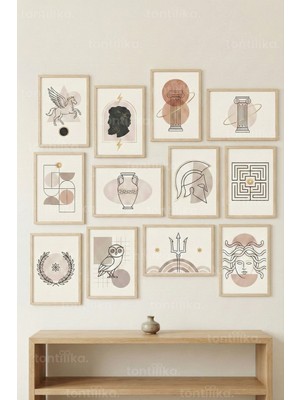 Tontilika 12 Parça Antik Mitoloji 2 Renk Seçenekli Dekoratif Çerçeve Görünümlü Tablo Seti