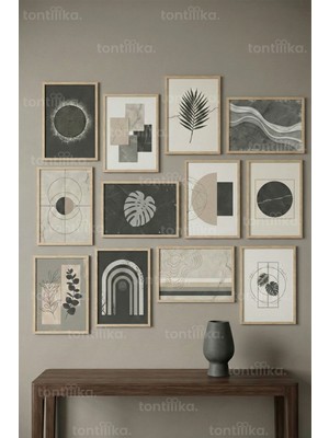 Tontilika 12 Parça Geometrik Botanik 2 Renk Seçenekli Dekoratif Çerçeve Görünümlü Tablo Seti