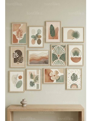 Tontilika 12 Parça Modern Bitki Geometrik 2 Renk Seçenekli Dekoratif Çerçeve Görünümlü Tablo Seti