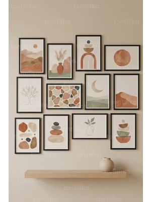 Tontilika 12 Parça Modern Soyut Dekoratif Çerçeve Görünümlü Tablo Seti